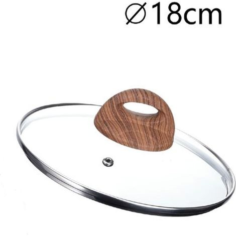 TrAdE Shop Traesio - Coperchio In Vetro Temperato Per Pentola Padella Ricambio ø16 A 32cm Pomello Effetto Legno -    -diametro 18cm   -
