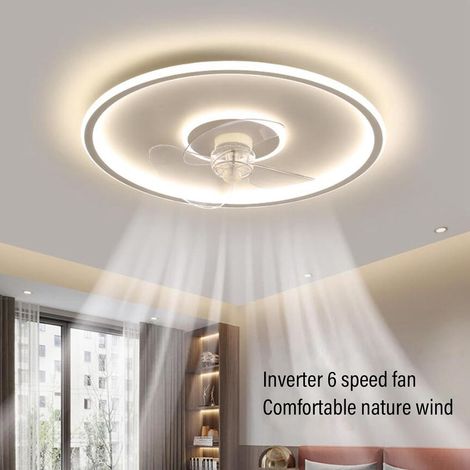 Ventilateur de plafond LED avec éclairage intégré, ventilateur de plafond moderne à intensité variable de 19,6 pouces, 3 températures de couleur de 3000K à 6000K, pour chambre et salon (BLANC) (1/5)