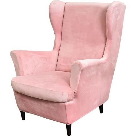 2-teiliger Stretch-Ohrensesselbezug, weicher Samt-Ohrensesselbezug mit elastischem Saum für Schlafzimmer, Wohnzimmer, Plüschsessel und Sofa,Rosa (1/5)