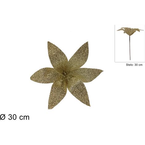 STELO FIORE NATALIZIO GLITTERATO DIMENSIONE 30 CM COLORE ORO