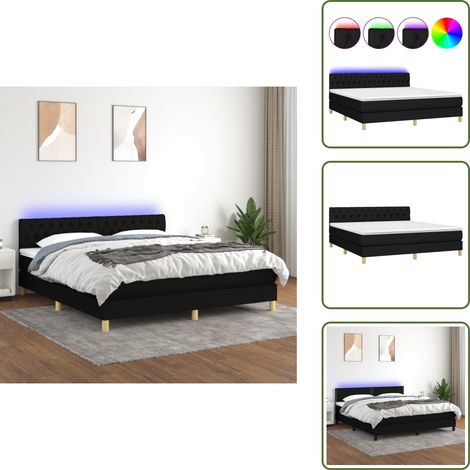 Sommier à lattes de lit avec matelas LED Noir 160x200 cm Tissu - Sommier Tapissier - Lit Avec Led - Lit Design - Lit Double - Matelas À Ressorts Ensachés