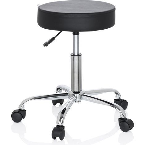 Hocker / Drehhocker / Arbeitsstuhl OPERATOR II Kunstleder schwarz Chrom hjh OFFICE (1/5)