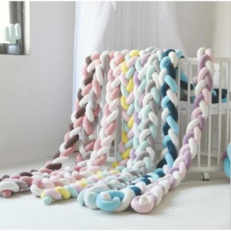 Tour De Lit - Coussin Serpent Tressé En Velours - Protection Bébé Pour Lit Standard - 2 M - Bleu Blanc Gris (1/4)