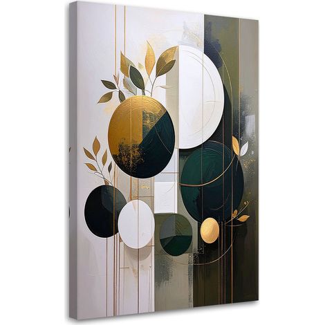 Image sur Toile, Abstraction géométrique verte de cercles et de plantes,20x30 (1/4)