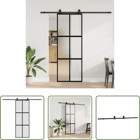 vidaXL Aluminium - Porte coulissante kit quincaillerie noir 76x205 cm verre trempé (1/5)