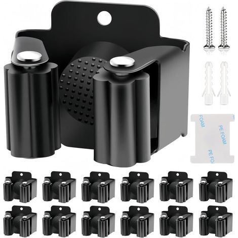 12 Pièces Accroche à Balai en Acier Inoxydable, Fixation Murale Porte à Outils Robuste Support avec Engrenage en Silicone Antidérapant pour Cuisine Salle De Bain Placard Jardin Garage