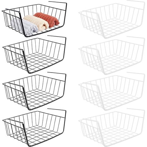 8 Wire Basket Under Shelf Sliding Baskets for Kitchen Organiser, Pantry, Office or Shelf Storage Baskets for Cupboard, 31 x 22 x 12 cm (Black and White) (1/5)