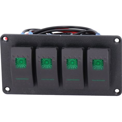 4-fach Wippschalter-Panel mit LED-Hintergrundbeleuchtung, 5-poligem Überhitzungsschutz für 12V/24V-Fahrzeuge, Boote, Yachten und Yachten (grünes Licht) (1/5)