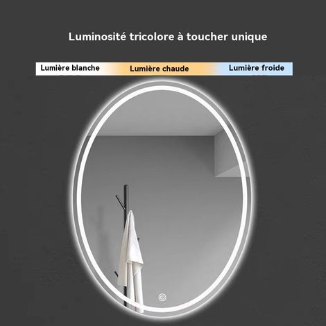 Miroir de Salle de Bain Ovale 70x50cm étanche 3 Couleurs Lumière avec Interrupteur Tactile