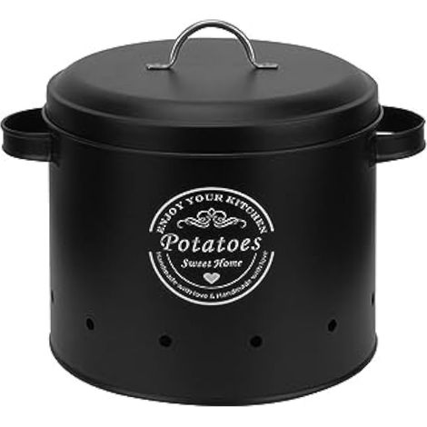 Boite Pomme de Terre,Boite de Rangement pour Pomme de Terre,Pot à Ail en Métal,Pot à Oignons Vintage,Conception Aérée,Pots et Bocaux de Conservation pour Conserver Aliments Frais Longtemps,Grand (1/5)