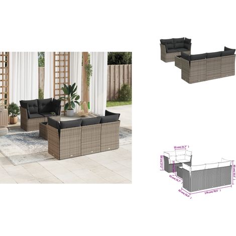 6-tlg. Garten-Sofagarnitur mit Kissen Grau Poly Rattan - Gartenmöbel - Outdoor Möbel - Rattan Gartenmöbel - Lounge Set - Esstischgarnitur (1/3)