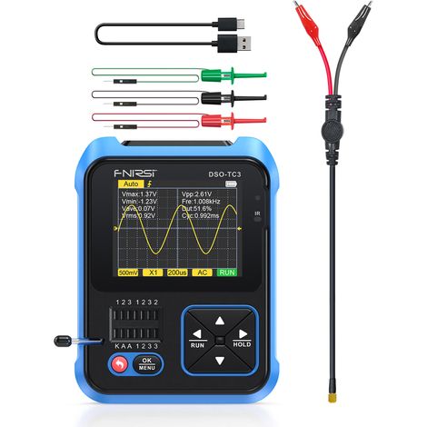 Oscilloscope numérique portable DSO-TC3, outil de débogage multifonction avec générateur de signaux DDS, rétroéclairage LED et écran couleur TFT. (1/5)