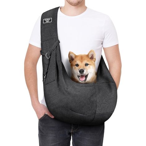 Haustiertragetasche für Hunde und Katzen, verstellbare Schultertasche für kleine und mittelgroße Hunde/Katzen, freihändige Schultertasche für Haustiere bis 5 kg für Spaziergänge und Reisen (Dunkelgrau