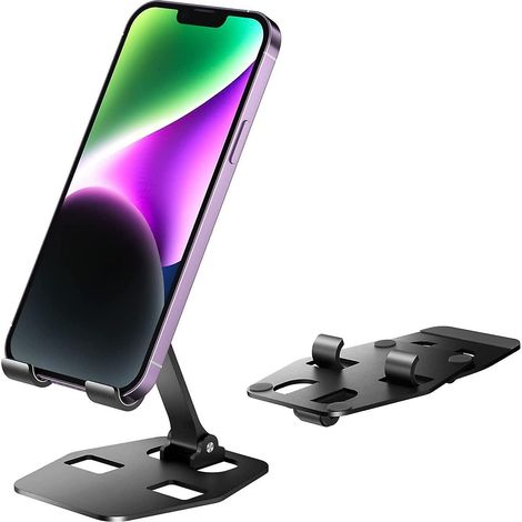 Support pour téléphone portable, support de bureau pliable et entièrement réglable (jusqu'à 12,9 pouces), noir (1/5)