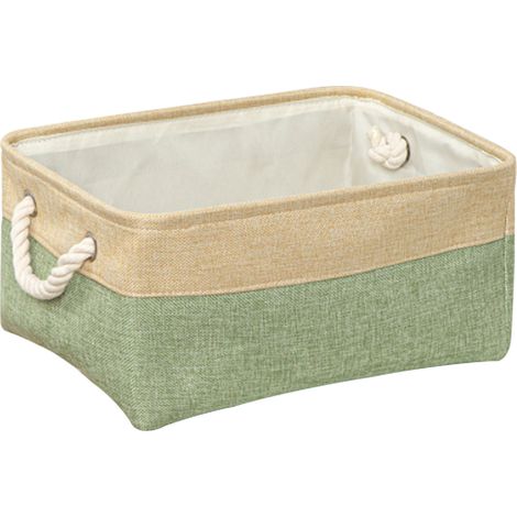 Panier de rangement pliable beige vert, boîte de rangement en lin coton pour vêtements, coffre à jouets avec poignées