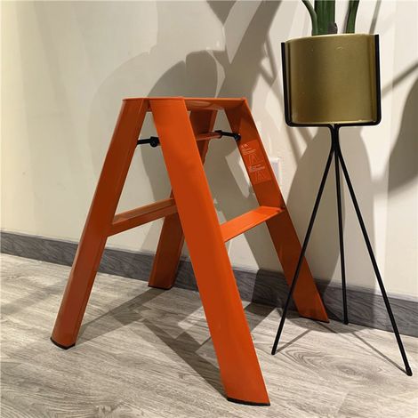 Échelle pliante pour usage domestique, similaire au petit tabouret-échelle japonais de style Hasegawa, en alliage d'aluminium épais, échelle en forme de A photogénique, deux marches, orange. (1/5)