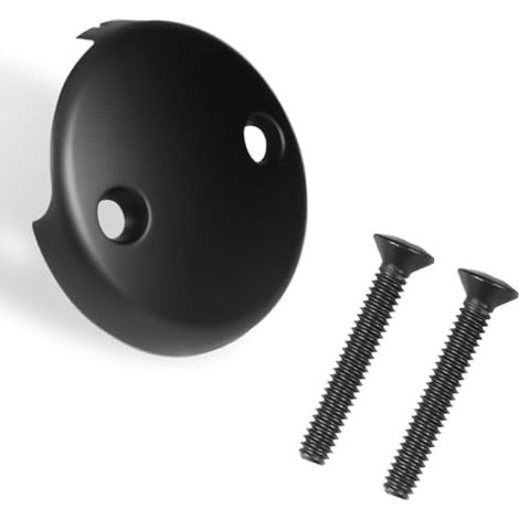Bouchon de trop-plein à deux trous, bouchon de vidange de baignoire de 8,9 cm avec deux vis assorties, s'adapte à la plupart des bondes de trop-plein standard (noir mat) (1/5)
