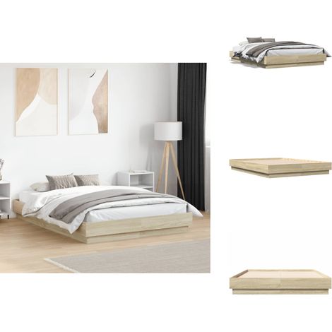 Cadre de lit sans matelas chêne sonoma 140x190 cm - Cadre De Lit - Lit Double - Lit En Bois - Lit Chêne Sonoma - Meuble Chambre (1/5)