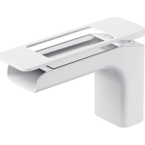 Robinet de lavabo LED avec affichage de la température, mitigeur cascade blanc pour eau chaude et froide. (1/4)