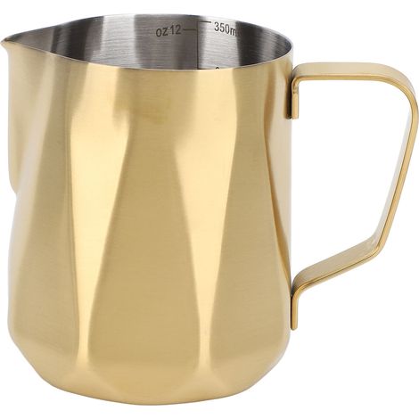 Pichet à mousse de lait en acier inoxydable 304 professionnel, bec pointu, motif losange, café latte, art pour la fabrication de 350 ml plaqué or (1/5)