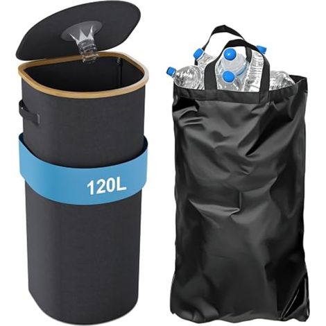 120L Poubelle avec Couvercle et sac Intérieur Grande poubelle de Recyclage avec Couvercle Grande Poubelle de Cuisine Panier pliable linge sale Poubelle de Recyclage Bouteilles (1/5)