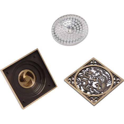 Siphon de sol antique style européen carré pour douche, idéal pour cuisines, salles de bains, garages, sous-sols et balcons. (1/5)