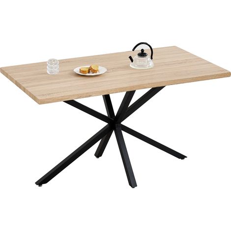 Mesa de comedor de madera maciza, estilo minimalista moderno, color madera clara. (1/2)