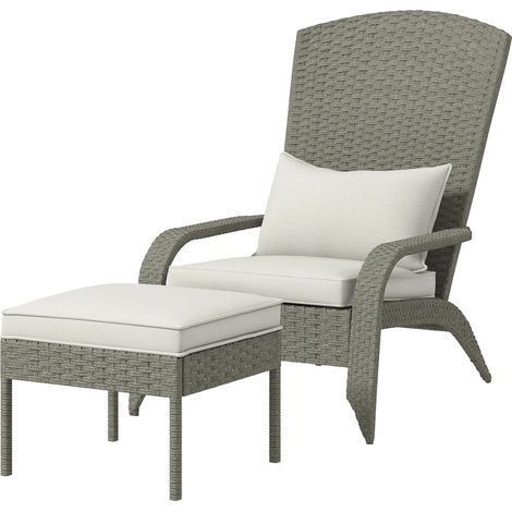 Sedia da Giardino con Poggiapiedi e Cuscini Imbottiti 64x82x89 cm in Rattan e Acciaio Grigio e Crema (1/5)