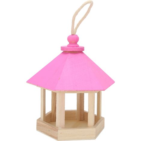 Cage à oiseaux suspendue en bois, hexagonale, en forme de maison, mangeoire à oiseaux, décoration de jardin (1/5)