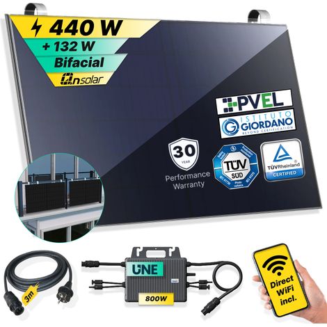 ROBINSUN®️ Kit Solar Enchufable Performance Balcony 440Wp, 1 panel QN 440Wp + 1 Microinversor 800W con Wifi incluído + Cable 3m + 1 Fijación SolarHook (1/5)