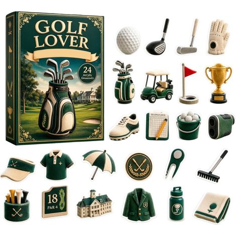 golf adventskalender 2026 - 24 stuks - groen wit - acryl materiaal - 6cm mini hangornamenten - golf sport ontwerp - kerstboom hangdecoratie - geschikt voor golf liefhebbers kerstfeest en interieur dec (1/5)