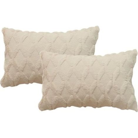 2pcs de Housses de Coussin rectangulaire 30cm x 50cm en Peluche style scandinave couleur unie - Beige (1/4)