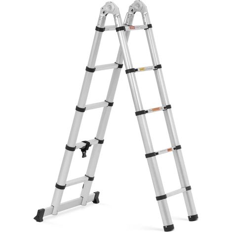 Échelle pliante télescopique 12 marches aluminium hauteur : 0,85 1,85/3,80 m aluminium argent métallisé (1/5)