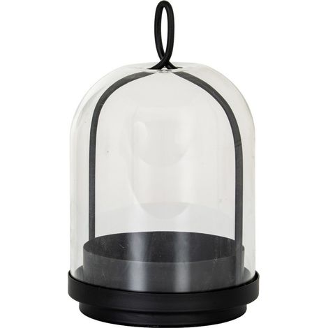 Nysa Medium Candle Holder with Glass Cloche - L15 x W15 x H25 cm - Black