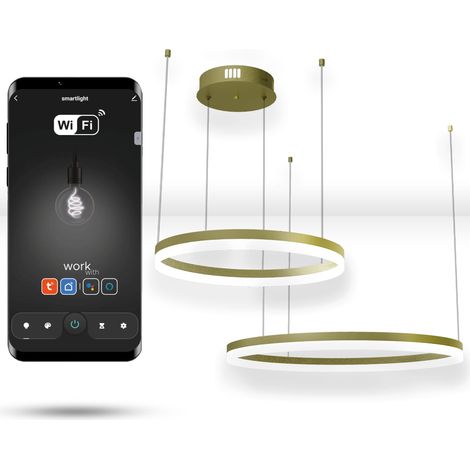 Lampada rotonda WiFi Tuya 60cm+40cm LED Anello di sospensione dorato (1/5)