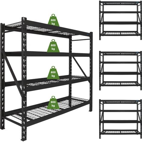 4x Schwerlastregal Enno 180x190x60 cm 3200 kg Stahl Stecksystem 4 Gitterböden Lagerregal Pickregal (1/5)