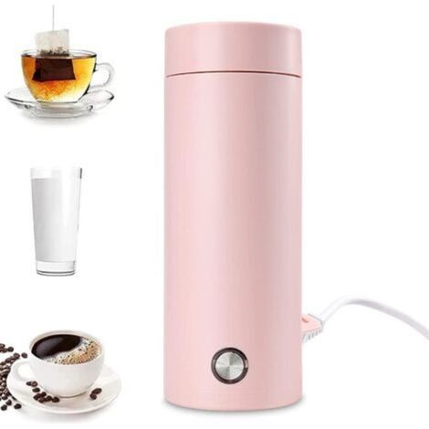 Mini Bouilloire Electrique de Voyage, 400 ml Petite Bouilloire Electrique en Acier Inoxydable, 3 en 1 Tasse Chauffante Electrique, Ebullition Rapide et Arrêt Automatique pour Thé, Lait, Café (PINK)