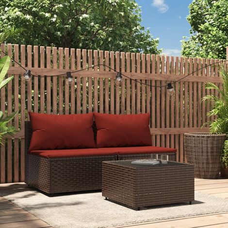 3 pcs Salon de jardin Salon d'extérieur Ensemble Meuble de Jardin Mobilier d'Extérieur avec coussins marron résine tressée XFNRX559430 (1/5)