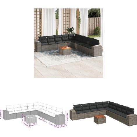 10-tlg. Garten-Sofagarnitur mit Kissen Grau Poly Rattan - Gartenmöbel - Esstischgarnituren - Outdoor Möbel - Lounge Set - Rattan Gartenmöbel - Home & Living