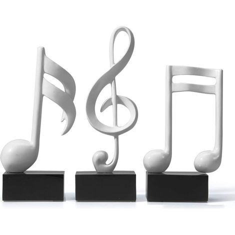 Ensemble de 3 statues décoratives de notes de musique en résine blanche de 19 cm (1/5)
