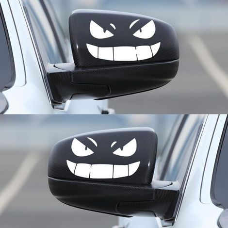 Funny Rearview Mirror Stickers, 2 Pieces Exterior Car Stickers Humor Car Sticker Monster Smiley Car Stickers for Car Decoration Stickers (B (1/5)