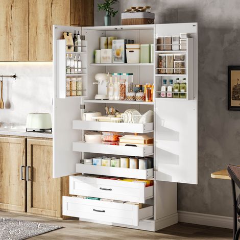Armario de cocina con 3 estantes extraíbles, cajones y armario alto de doble puerta con estantes para cocina, comedor y sala de estar (1/5)