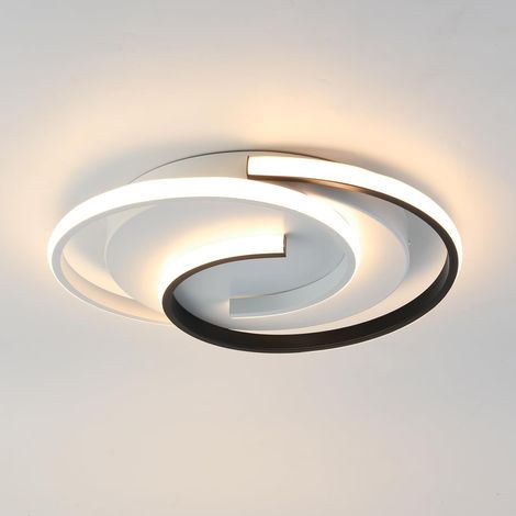 Plafonnier LED Moderne 3000K/4000K/6000K - Lampe Cercle 2 Anneaux 33W pour Salon, Chambre, Bureau, Cuisine, Couloir, Longueur 40cm, Noir+Blanc (1/5)
