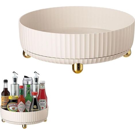 Rack de Stockage Rotatif, Organiseur à Epices Rotatif à 360°, Organisateur de Maquillage, Etagere Rotative pour Comptoir de Cuisine et de Salle de Bain (Grand, Blanc ) (1/5)