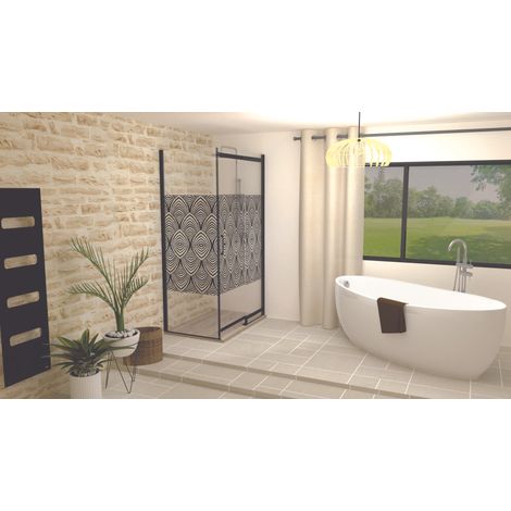 ONDEE - Mampara de baño UIMI - Mampara de baño fija - Vidrio templado - Acabados negro mate - 90cm (1/4)