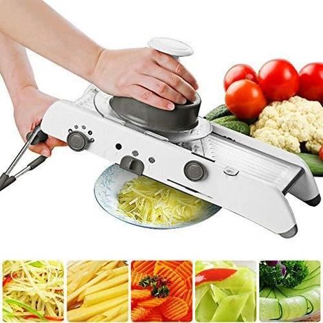 Mandoline Trancheuse, 18 Types de Multifonctions Réglable PL8 Saucisson Professionnelle Cuisine Gaufrier Juliennes Acier INOX Couper (1/4)