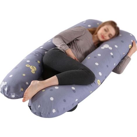 Coussin de Grossesse Soutient Tout Le Corps,Doux Coussin Allaitement en Forme de U,Déhoussable et Lavable,Coton-Gris2,130x70cm (1/4)