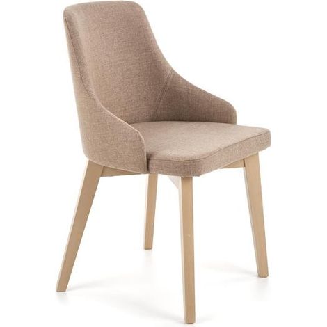 Chaise tissu gris et pieds bois Tolaine - Beige (1/3)