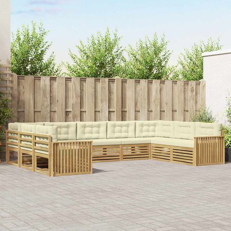 Teenpull – Outdoor-Sofagarnitur 9 Stk. Weiß und Creme Massivholz Akazie (1/5)