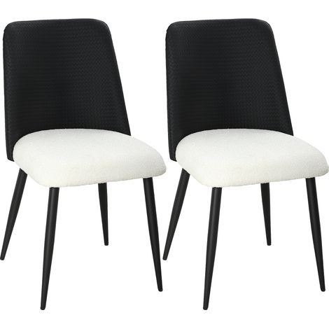 HOMCOM juego de 2 sillas de comedor, sillas de cocina con respaldo de PU de imitación ratán, asiento acolchado, patas de acero, negro y beige